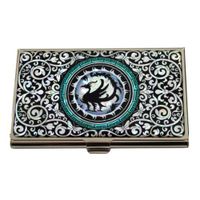 Antique Alive Mother of Pearl Black Three Legged Crow Design Business Credit Card Holder Wallet (B103)