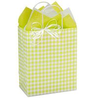 NW Apple Green Gingham Paper Shopping Bags - Cub Size - 8 x 4 3/4 x 10 1/4in. - 150 Pack
