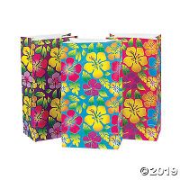 24 Tropical Hibiscus Treat Bags/Luau Bags/Hawaiian Party Supplies