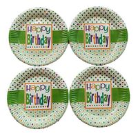 Hohaski 7-Inch Happy Birthday Round Theme Party Cake Plates Dessert Papper Plates - Happy Birthday Green
