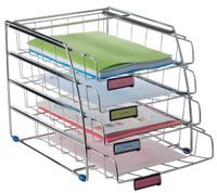 Alba Four-Level Front Loading Wire Desktop Letter Size Trays, with Label Holders, Silver Metallic Finish (COR4F)