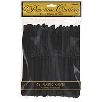 Premium Heavy Weight Plastic Knives | Jet Black | Pack of 48 | Party Supply
