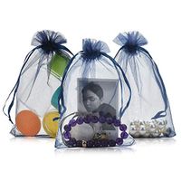 SHEING 100pcs Sheer Organza Bags Jewelry Pouches Wedding Party Valentine Christmas Favor Drawstring Gift Bags (Navy Blue, 4 x 6 Inch)