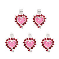 10pcs Sliver Plated Heart Hollow Pendant Pearl Bead Cage Pendants Aromatherapy Essential Oil Diffuser Locket Pendant Necklace Jewelry Making Supplies (Style8)