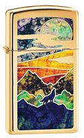 Zippo Slim High Polish Brass Howling Wolf