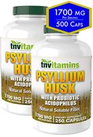 Psyllium Husk Fiber Caps | 500 Capsules | 1700 Mg Per Serving (850 Mg Per Capsule) | Natural Soluble Plant Fiber | Complete Digestive Solution with Probiotics | by TNVitamins |