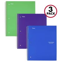 Five Star Spiral Notebooks, 5 Subject, Wide Ruled Paper, 200 Sheets, 10-1/2" x 8", Electric Green, Cobalt Blue, Purple, 3 Pack (38411)