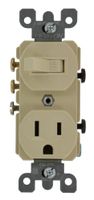 Leviton 5245-I 3-Way Duplex Combination Switch/Receptacle, 1 P, 3 Wire, 15 A, 120 Vac, Ivory