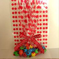 Weststone 25pcs 5"x8" Polka Dot Red Gift Cello Bag + Pre-Tied Ribbon Bow for Cookie Candy Snack Wrapping Party Favor