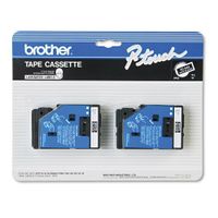 2/Pack 3/8" (9mm) White on Black P-touch TC Tape for Brother PT-12, PT12 Label Maker