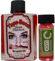 Be Quiet, Spiritual Oil With 1 Dram Perfume Set for Magic and Rituals. Aceite Espiritual Tapa Boca Para Rituales Y Magia.