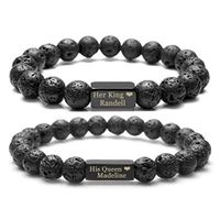 Top Plaza Customize Your Couple Lover His Queen Her King Bracelets - Aromatherapy Essential Oil Diffuser Lava Rock Stone Him and Her Elastic Bracelets for Personalized Name,Message Engraving(Black)