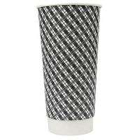 16 oz Disposable Paper Coffee Cups - Double Wall Gray Plaid Hot Paper Cups - Extremely - Hot Cup Factory - 500 Count