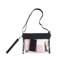 Upgraded Clear Crossbody Purse Bag Shoulder Tote Bag with NFL, NCAA & PGA Stadium Approved, Adjustable Shoulder Strap and Wrist Strap for Work, School, Sports Games Black