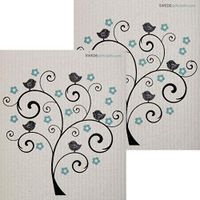 Bird and Flower Tree Set of 2 Each Swedish Dishcloths | ECO Friendly Absorbent Cleaning Cloth | Reusable Cleaning Wipes