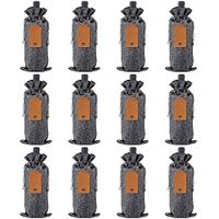 Mocoum Wine Bags Wine Gift Bags with Drawstrings, Single Reusable Wine Bottle Covers with Ropes and Tags (12 pack, Grey)