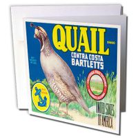 3dRose Quail Brand Contra Costa Bartletts California with Quail Bird - Greeting Cards, 6 x 6 inches, set of 12 (gc_171122_2)