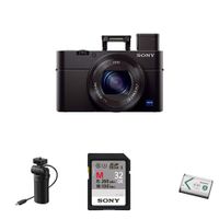Sony Video Creator Kit (RX100III 24-70mm F1.8-2.8 ZEISS zoom lens) with VCTSGR1 shooting grip, extra battery, and 32GB SD card