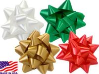 Gift Wrap Bows- 8 Made in America Self Adhesive Star Gift Wrap Bows - Assorted White, Gold, Green, and Red Great for Gift Wrapping
