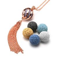 Top Plaza Womens Lava Rock Stone Aromatherapy Essential Oil Diffuser Necklace Twisted Ball Locket Pendant Fashion Long Tassel Necklaces Jewelry with 6 Lava Stone Balls - Rose Gold