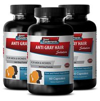 Folic Acid for Hair - Anti Gray Hair - Gray Hair Color Permanent (3 Bottles - 180 Capsules)