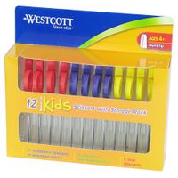 Westcott Kids Blunt Scissors with Storage Rack, 5", Set of 12, Assorted Colors