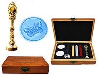 MNYR Butterfly Decorative Luxury Wood Box Gold Metal Peacock Wedding Invitations Gift Cards Paper Stationary Envelope Seals Custom Wax Seal Sealing Stamp Wax Sticks Melting Spoon Wood Gift Box Kit