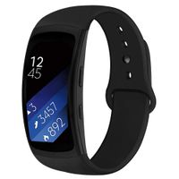 OenFoto Sports Band Compatible Gear Fit2 Pro/ Fit2, Replacement Silicone Accessories Strap Samsung Gear Fit2 Pro SM-R365/ Gear Fit2 SM-R360 Smartwatch-Black with Black Button, Small