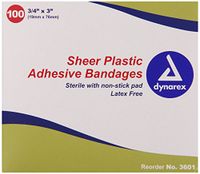 Dynarex Adhesive Sheer Strips Bandage, Sterile, 3/4 Inches X 3 Inches, 100 Count (Pack of 4)