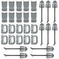 BOOSTEADY Kit of 30 Attachments for Molle Bag Tactical Backpack Vest Belt,D-Ring Grimlock Locking Gear Clip, Web Dominator Elastic Strings, Strap Management Tool Buckle