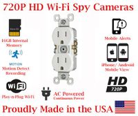 SecureGuard Elite 720p HD WiFi Wireless IP AC Power Receptacle Outlet Hidden Security Nanny Cam Spy Camera with 16GB Memory (White / Functional Receptacle)