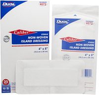 (CASE Discounts) Dukal Caliber Island Wound Dressing 4" x 8" Sterile (Item #4072) - 8 Boxes of 25 Dressings - Total = 200 Dressings