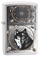 Zippo Lighter: Wolf Dreamcatcher - Brushed Chrome 77133
