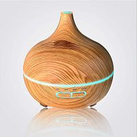 TeaMaX Aromatherapy Essential Oil Diffuser Wood Grain Ultrasonic Cool Mist Humidifier Air Cleaner BPA Free with 7 Colorful Changing LED Timer Mode 300ML