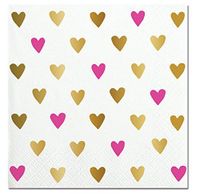 Slant Pink and Gold Foil Hearts Beverage Paper Napkins