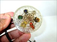 Jet Crystal Quartz Orgone Chakra Pendant Metatron's Cube Round 2 inch Approx. Diameter 3rd Eye Activation Boost Healing Gemstone Chakra Balancing Crystal Grid Jet Crystal Image is JUST A Reference