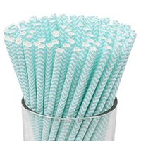 Just Artifacts 100pcs Premium Biodegradable Chevron Striped Paper Straws (Chevron, Light Blue)