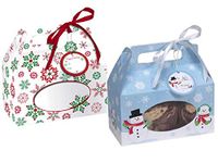 Christmas Cookie Boxes - Set of 8 Christmas Treat Boxes with Clear Window, Gift Tag and Ribbon