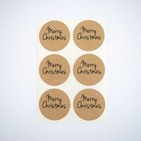 Merry Christmas Round Stickers, Rustic Kraft Brown Seals and Labels, by Once Upon Supplies, 1.5 Inches, 60 Stickers