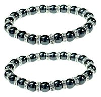 Women's Magnetic Hematite Bracelets with Shiny Rhinestones by PURPLE WHALE| Heals Arthritis and General Pain, Gemstones for Healthy Blood Circulation – Set of 2
