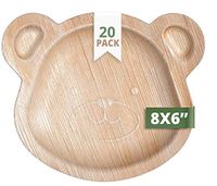 CaterEco Palm Leaf Plates Set (Pack of 20) | Kids Teddy Bear Plates| Ecofriendly Disposable Dinnerware | Heavy Duty Biodegradable Party Utensils for Wedding, Camping & More