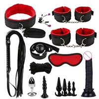 Escolourful 15pcs Stainless Steel & Silicone Amal Plug Necklace Handcuffs Whip Vibratoe Eyes Mask Toys Adult Six Toys Kit