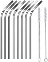 Reusable Stainless Steel Bent Straws WEEGCN 2-SET 60MM Aperture Drinking Metal Straws,Ultra Long Wide Safe Straws for Smoothies, Milkshakes Cleaning Brushes & Storage Pouch (Silver)