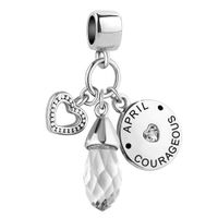 LovelyJewelry April Birthday Heart Love Simulated Birthstone Charms Beads for Bracelets