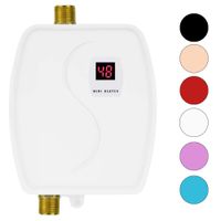 Electric Tankless Hot Water Heater, 110V 3000W Mini Tankless Instant Hot Water System with Leakage Protection and LCD Digital Display Bathroom Kitchen Washing, Version 01- White