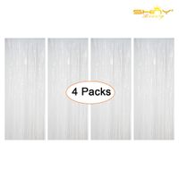 Foil Fringe-Backdrop-12FTX8FT- Tinsel Metallic Fringe Curtains Shinny Party Accessory(Pack of 4) (White)