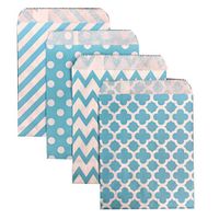 Party Bag 5 * 7 inch, 100 pcs Food Safe Kraft Paper and Ink, Natural (Biodegradable), Vivid Colored Candy Cookie Buffet Bags, Flat Bag, Light Blue Combo. 96 pcs 1.5 inch Stickers.