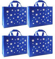 Reusable Gift Bags, Large, Snowflake, 4 Pack (Royal Blue)