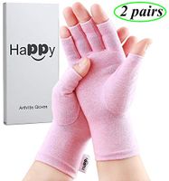 2 Pairs Compression Arthritis Gloves, Fingerless Gloves for Women Rheumatoid & Osteoarthritis - Joint Pain and Carpel Tunnel Relief Hand Gloves for Men (Pink, Large-2 Pairs)