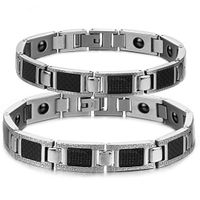 Fashionable Titanium Steel Couple Bracelet with Black Carbon Fiber Insert Magnetic Stone Anti-Fatigue and Anti-Radiation Bracelet (One Pair)